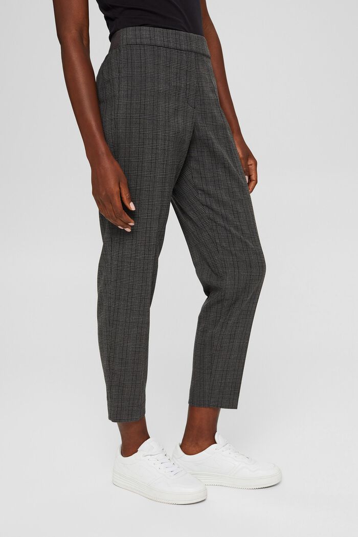 Cropped check trousers with an elasticated waistband, DARK GREY, detail image number 0