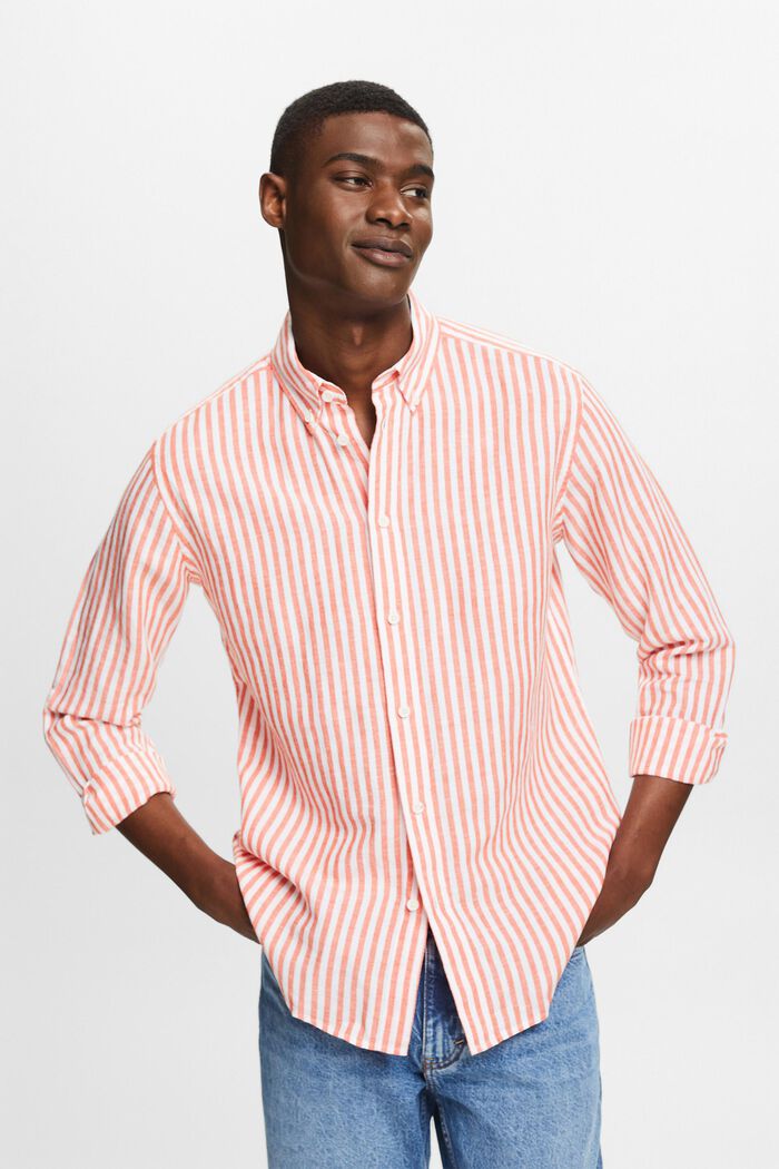 Striped Cotton Poplin Shirt, BRIGHT ORANGE, detail image number 4
