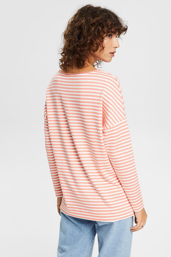 Striped long sleeve top with a high-low hem, CORAL ORANGE, detail image number 3