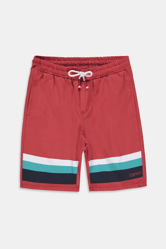 Shorts with striped details, 100% cotton, GARNET RED, overview