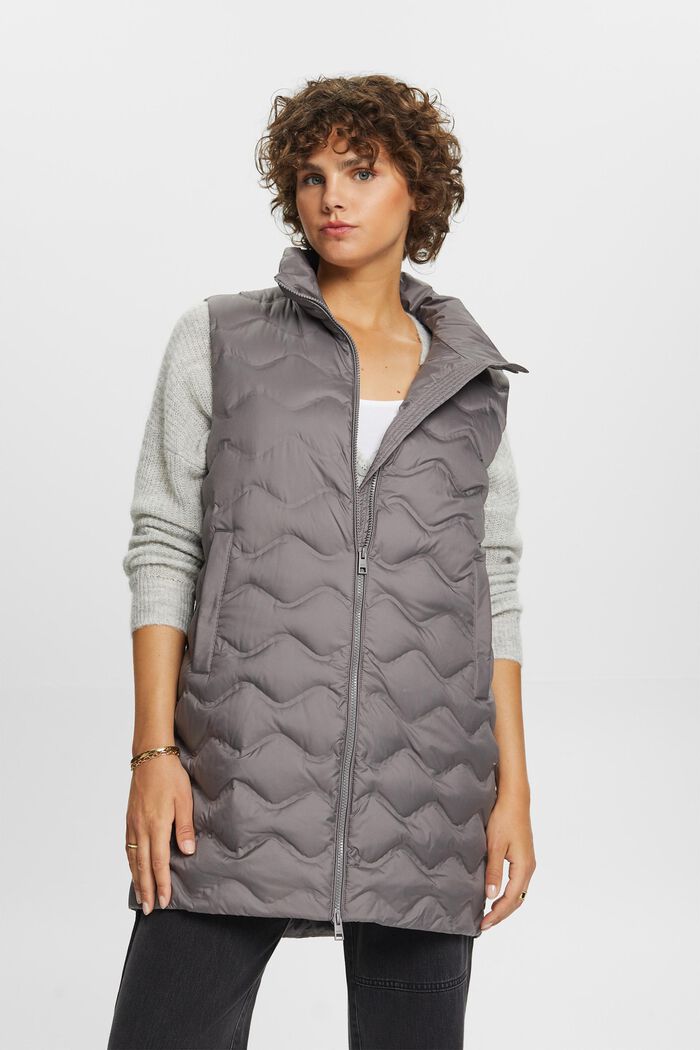 Longline Quilted Body Warmer, BROWN GREY, detail image number 0