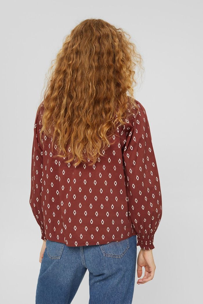 Smocked printed blouse made of organic cotton, GARNET RED, detail image number 3