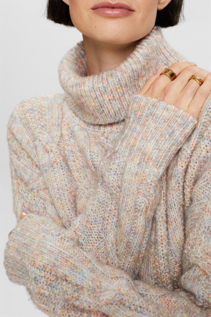 Cable-Knit Rollneck Sweater, PASTEL BLUE, detail image number 2