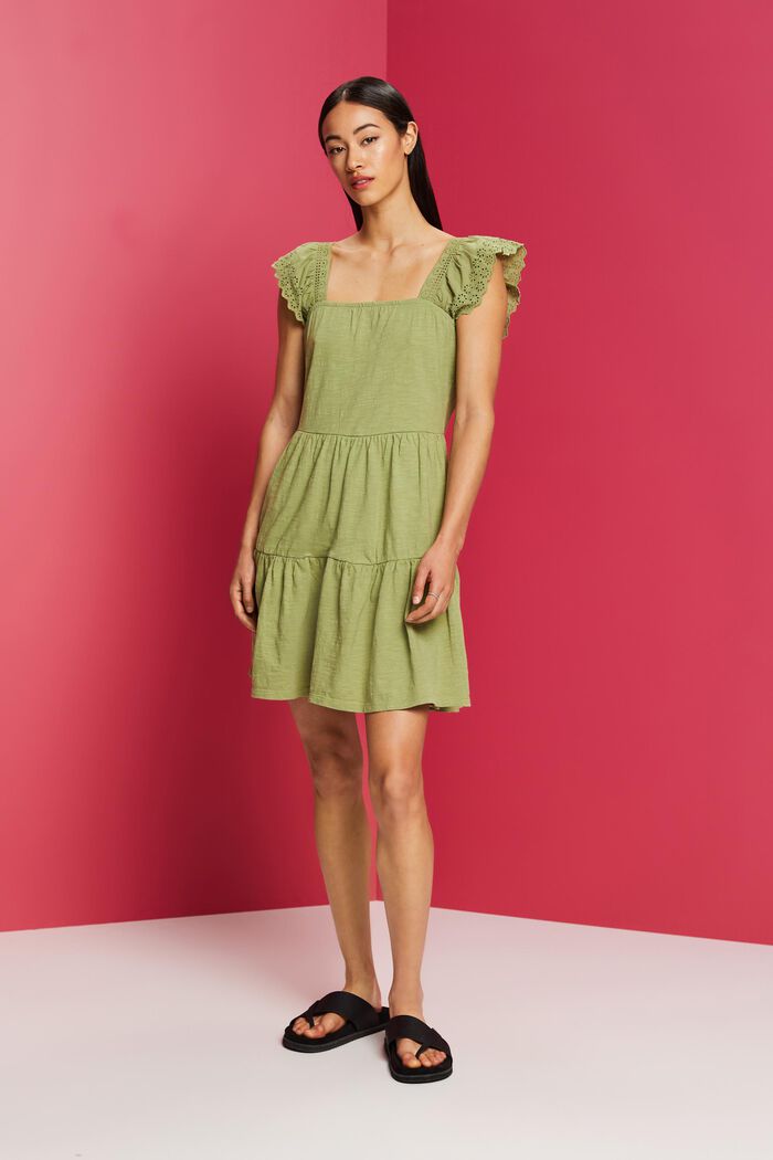 Jersey dress with embroidered lace sleeves, PISTACHIO GREEN, detail image number 4
