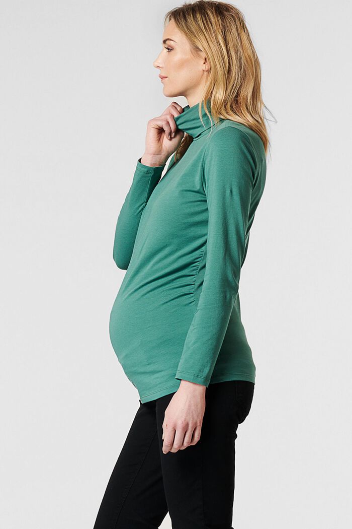 Polo neck long sleeve top made of organic cotton, TEAL GREEN, detail image number 3