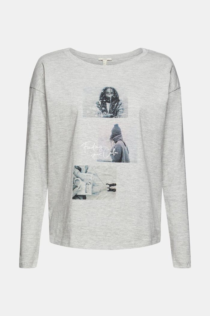 Long sleeve top with a photo print, in an organic cotton blend, LIGHT GREY, overview