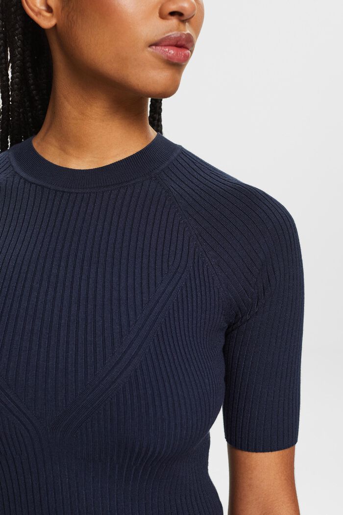 Ribbed Short-Sleeve Sweater, NAVY, detail image number 3