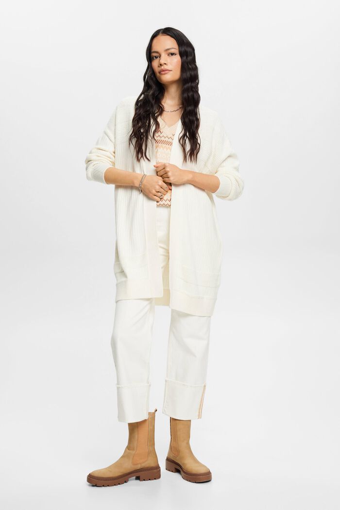 Mixed rib open cardigan, OFF WHITE, detail image number 4