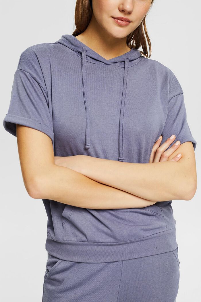 Made of recycled material: hoodie with short sleeves, GREY BLUE, detail image number 2