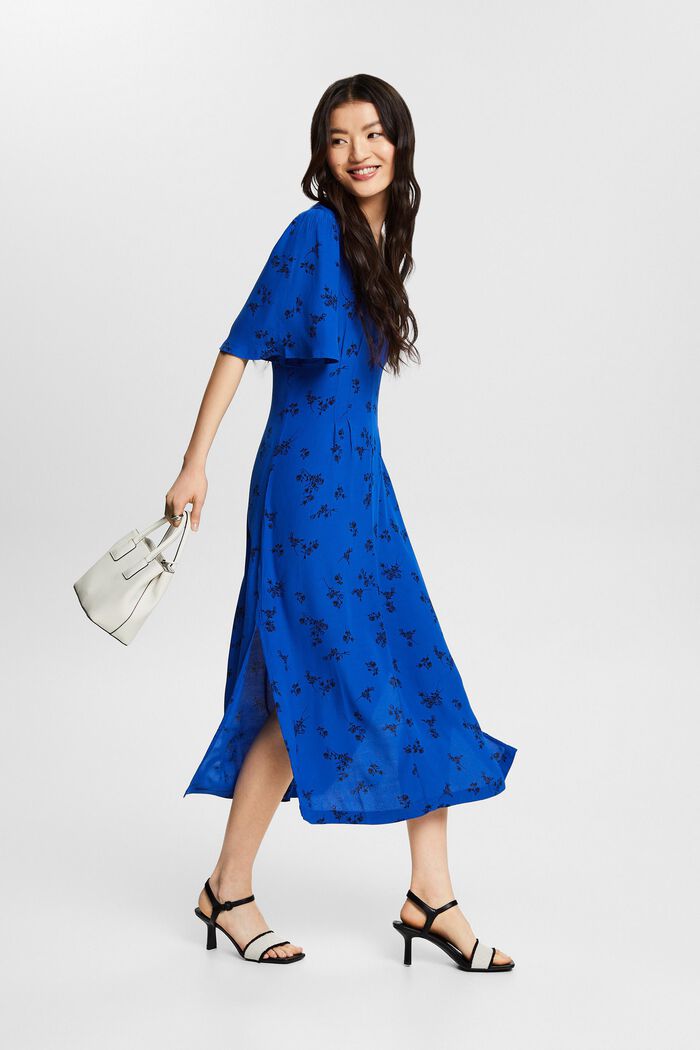 Print V-Neck Midi Dress, BRIGHT BLUE, detail image number 5