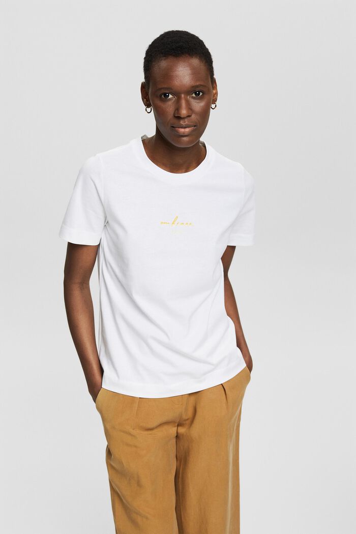 T-shirt with embroidered lettering, organic cotton, WHITE, detail image number 0