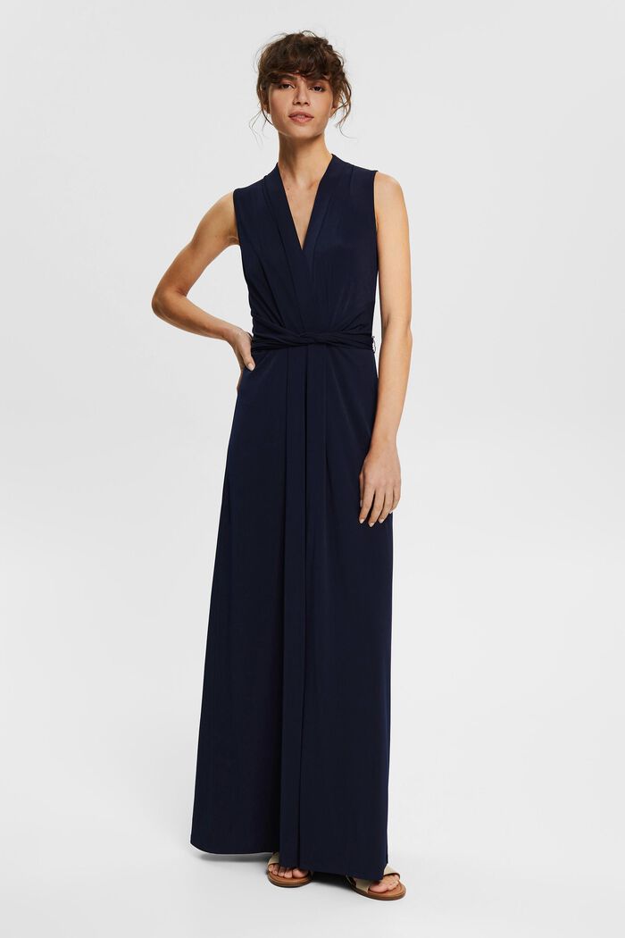 Made of recycled material: maxi dress with a tie-around belt, NAVY, detail image number 0