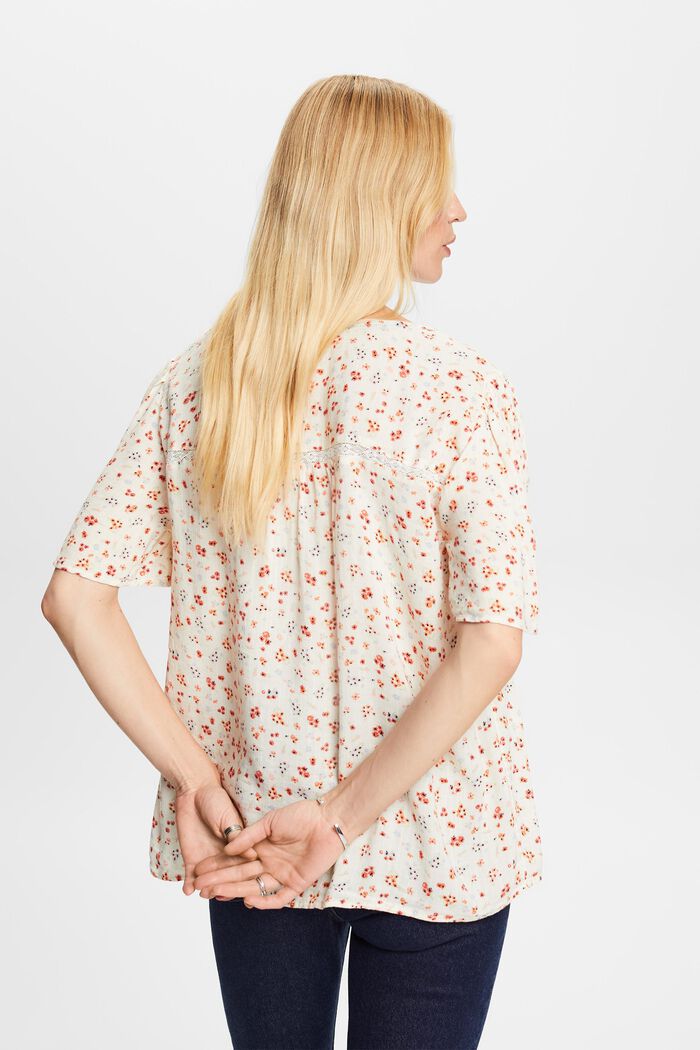 Patterned short sleeve blouse, cotton blend, WHITE, detail image number 3