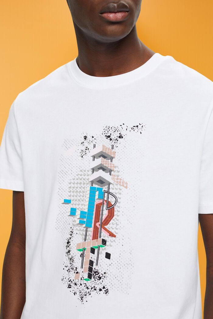 Slim fit cotton t-shirt with front print, WHITE, detail image number 2