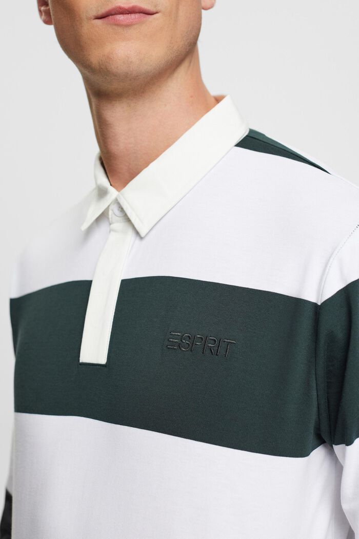 Long-sleeved polo shirt with stripes, DARK TEAL GREEN, detail image number 2