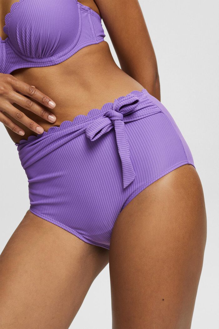 Ribbed high-waisted briefs with a scalloped hem, VIOLET, detail image number 2