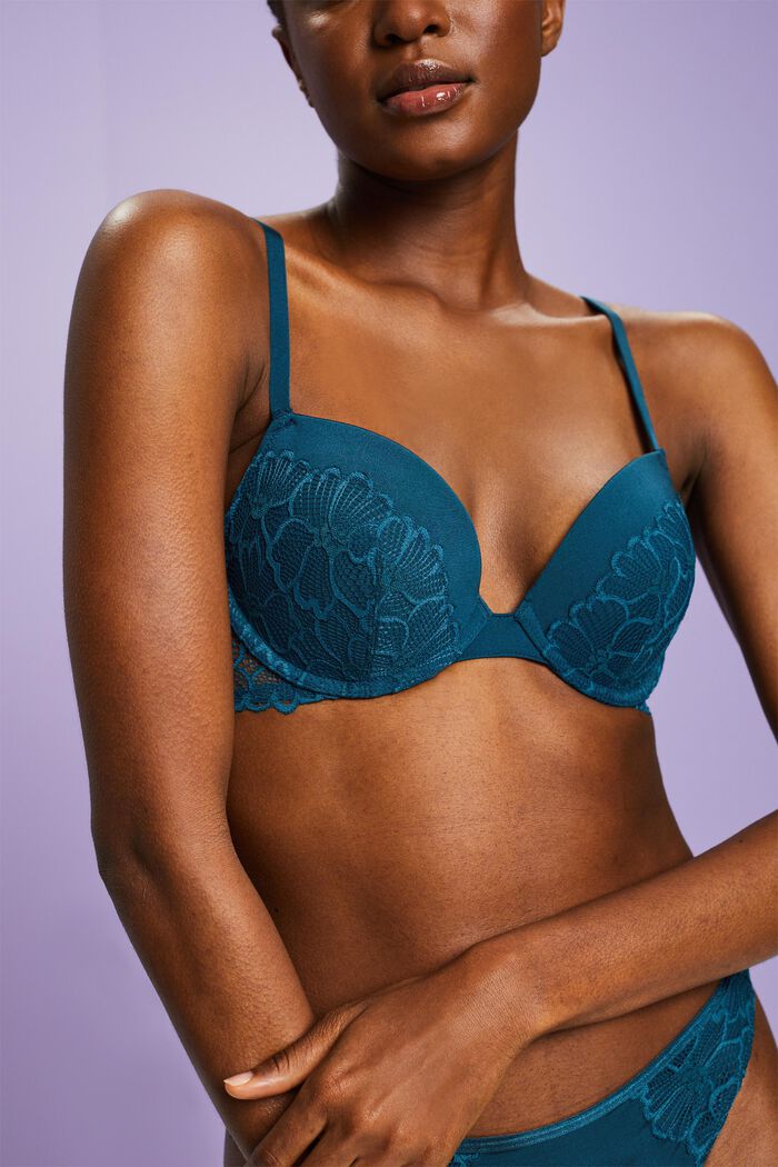 Underwired Push-Up Lace Bra, PETROL BLUE, detail image number 3