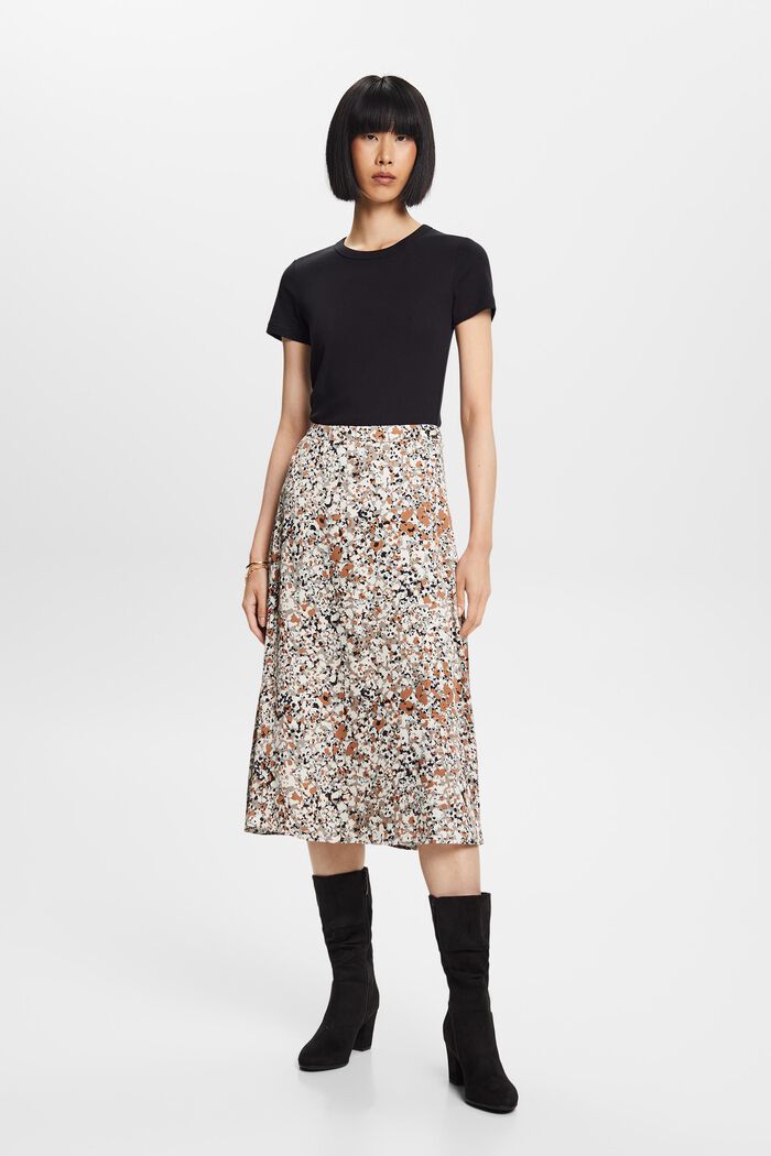 Patterned Satin Midi Skirt, LENZING™ ECOVERO™, BROWN, detail image number 5