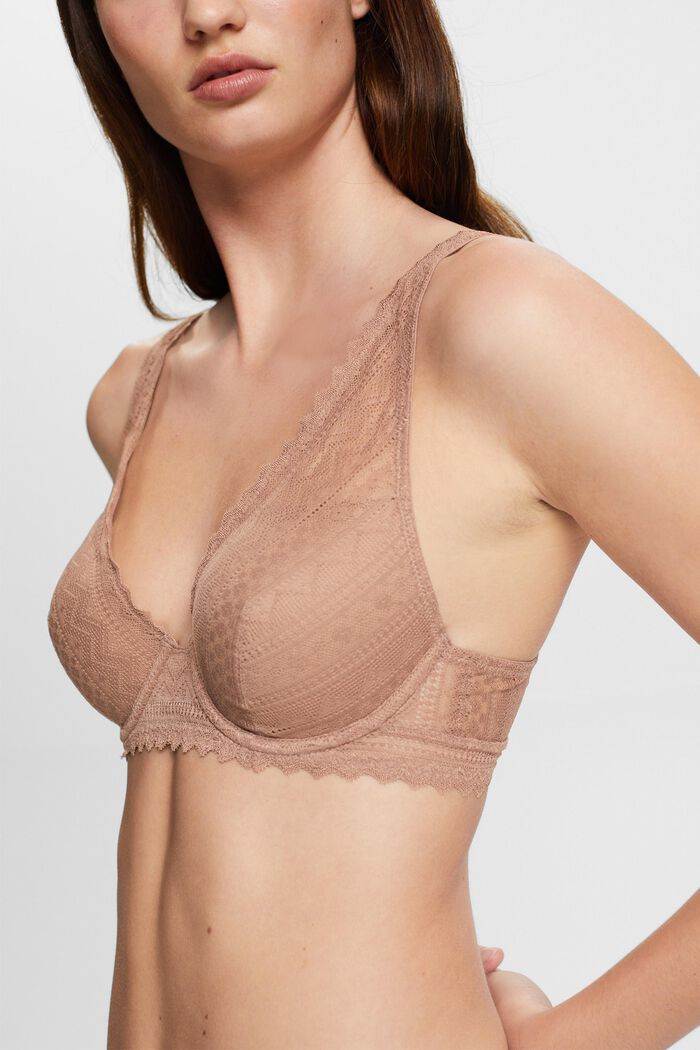 Padded Graphic Lace Bra, BEIGE, detail image number 1