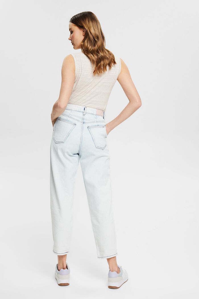 Cropped jeans with waist pleats, BLUE BLEACHED, detail image number 3