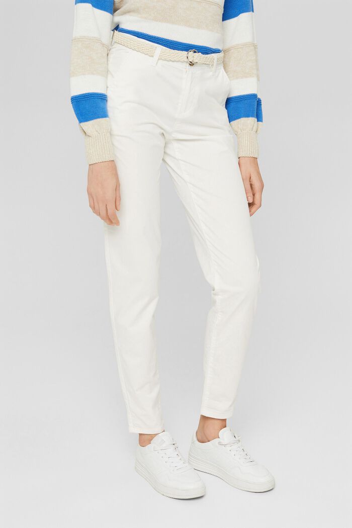 Chinos with a braided belt, WHITE, detail image number 0