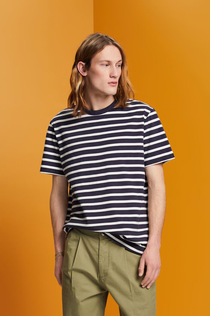 Striped sustainable cotton t-shirt, NAVY, detail image number 0