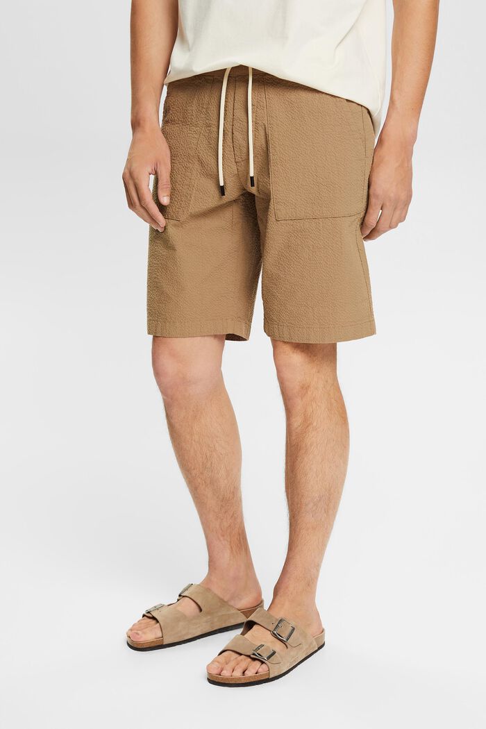 Seersucker shorts, BEIGE, overview