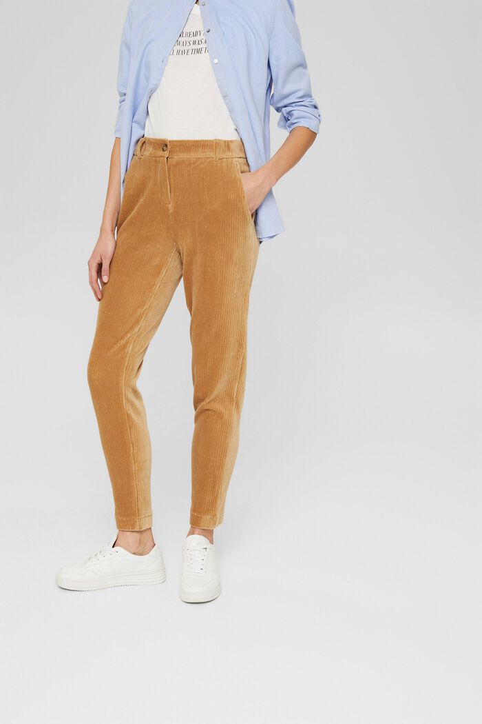 Corduroy trousers with added stretch for comfort, CAMEL, detail image number 0