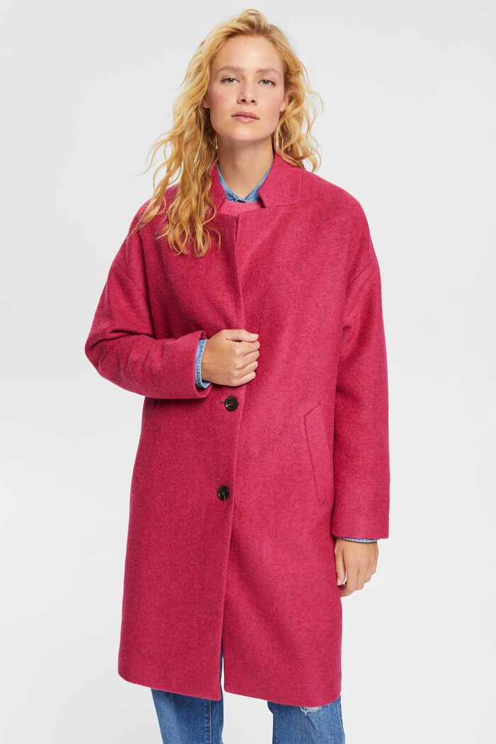 Wool blend coat, DARK PINK, detail image number 1