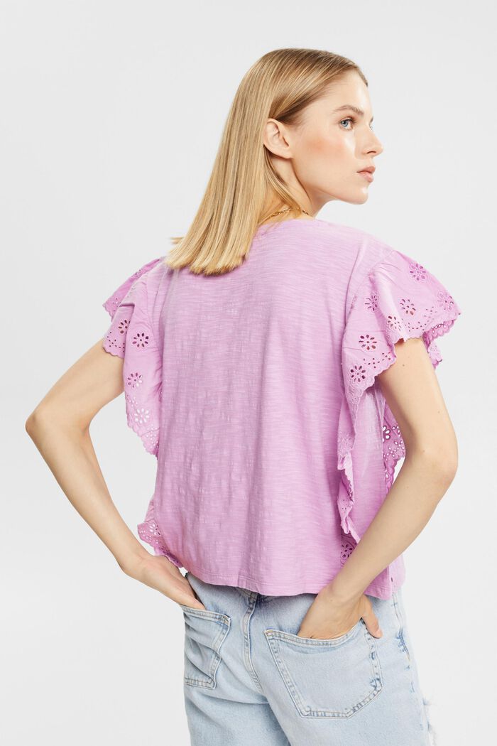 T-shirt with flounces and broderie anglaise, LILAC, detail image number 5