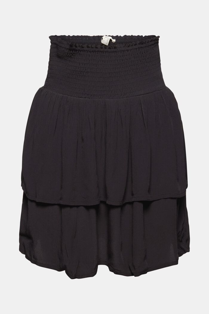 Smocked mini flounce skirt, made of LENZING™ ECOVERO™, BLACK, detail image number 5
