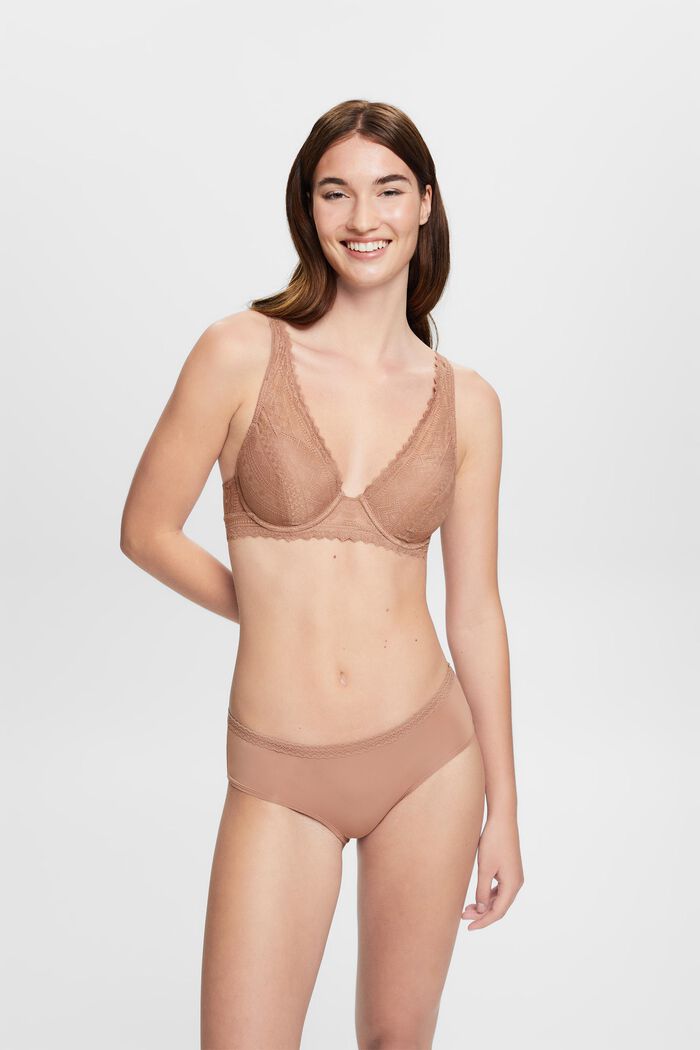 Padded Graphic Lace Bra, BEIGE, detail image number 0