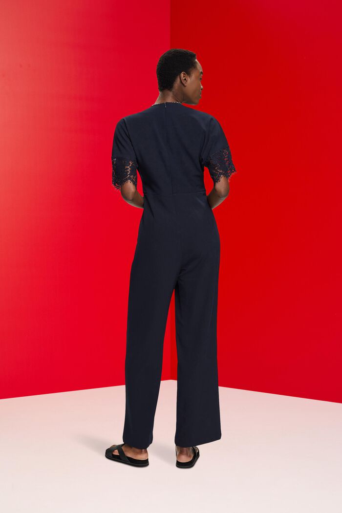 Wide leg jumpsuit with lace sleeves, NAVY, detail image number 3