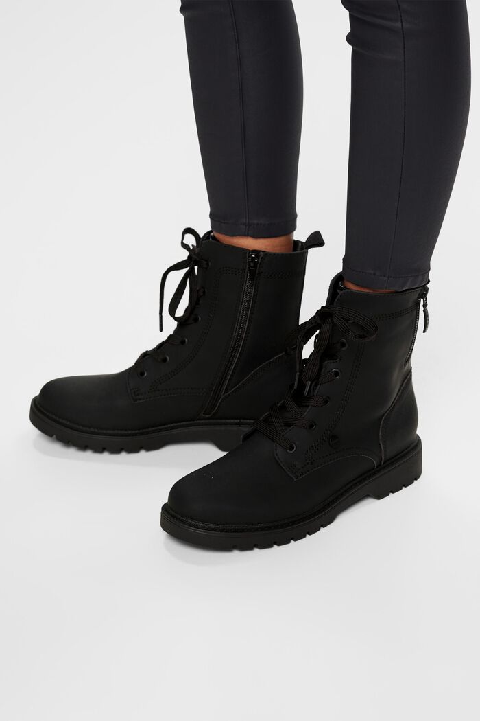 Faux Leather Lace-Up Boots, BLACK, detail image number 1