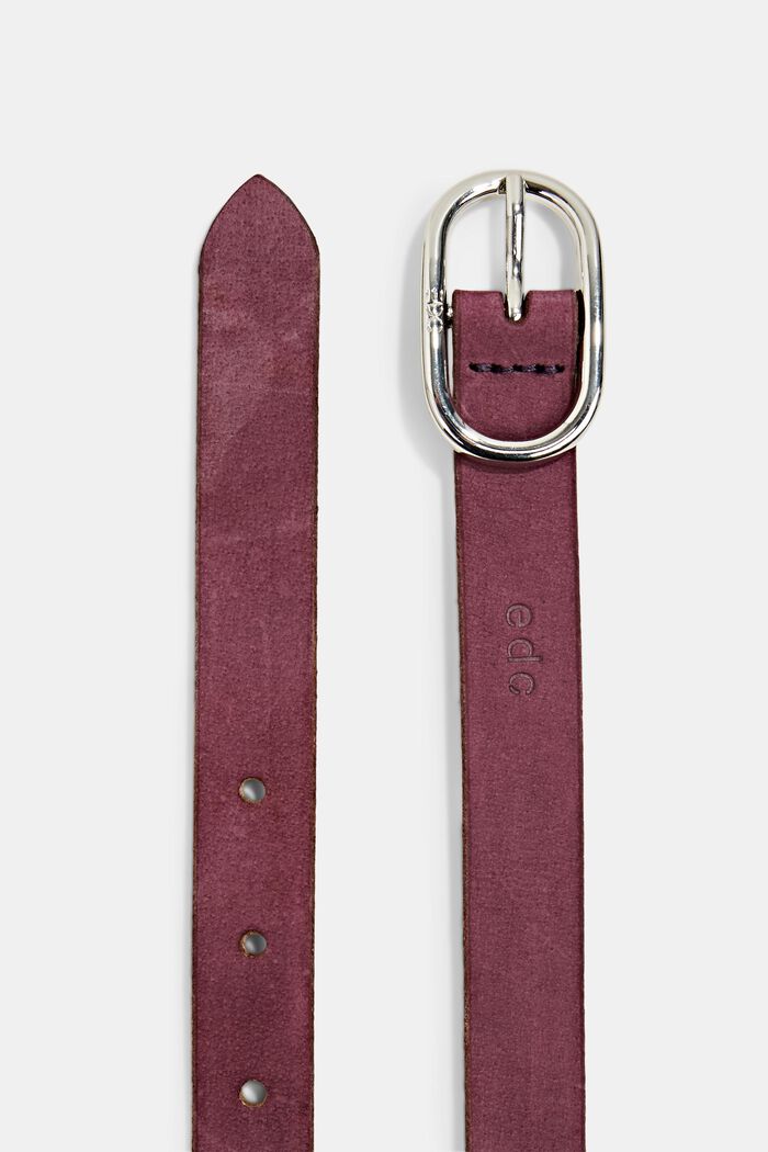 Narrow leather belt, BORDEAUX RED, detail image number 1