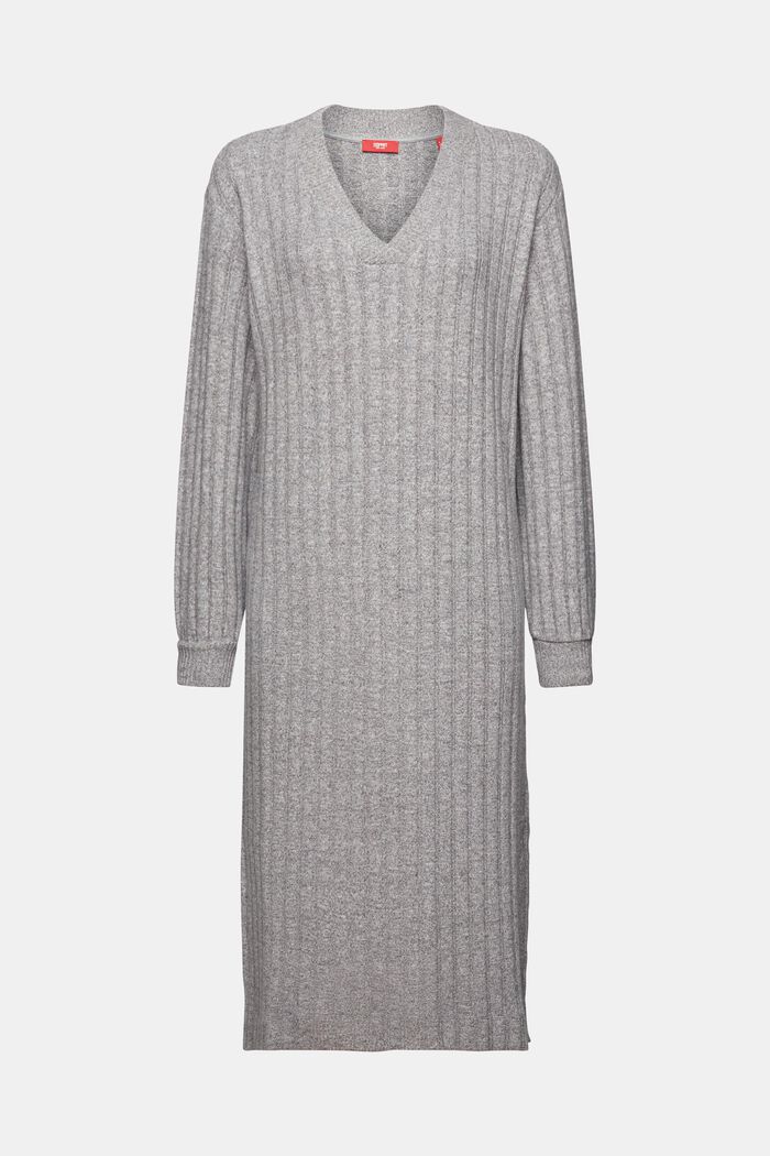 Brushed Rib-Knit Midi Dress, MEDIUM GREY, detail image number 6