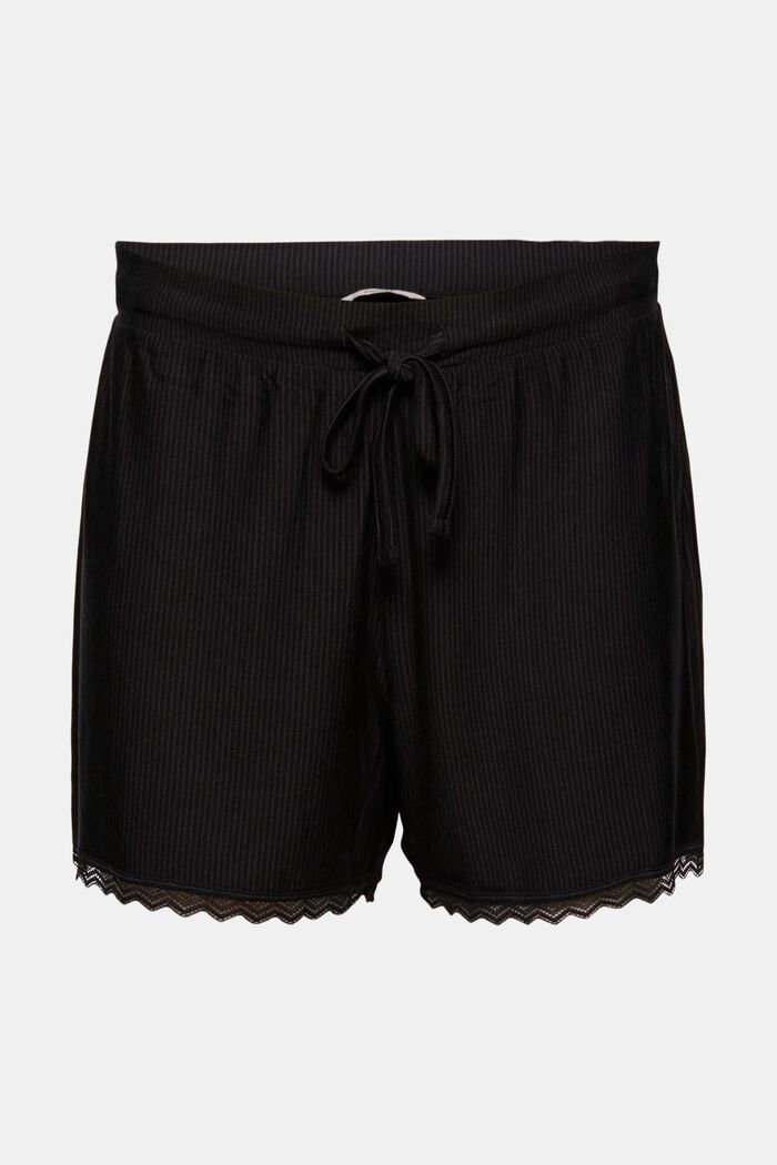 Pyjama shorts with lace, LENZING™ ECOVERO™, BLACK, overview