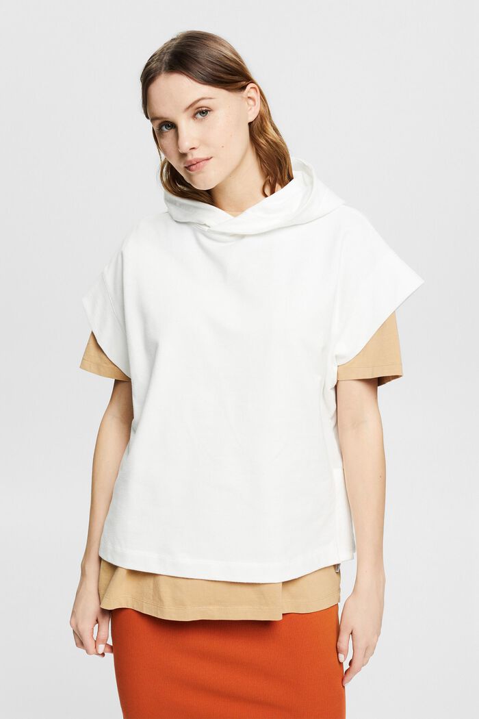Sweatshirt hoodie with short sleeves, organic cotton, OFF WHITE, detail image number 0