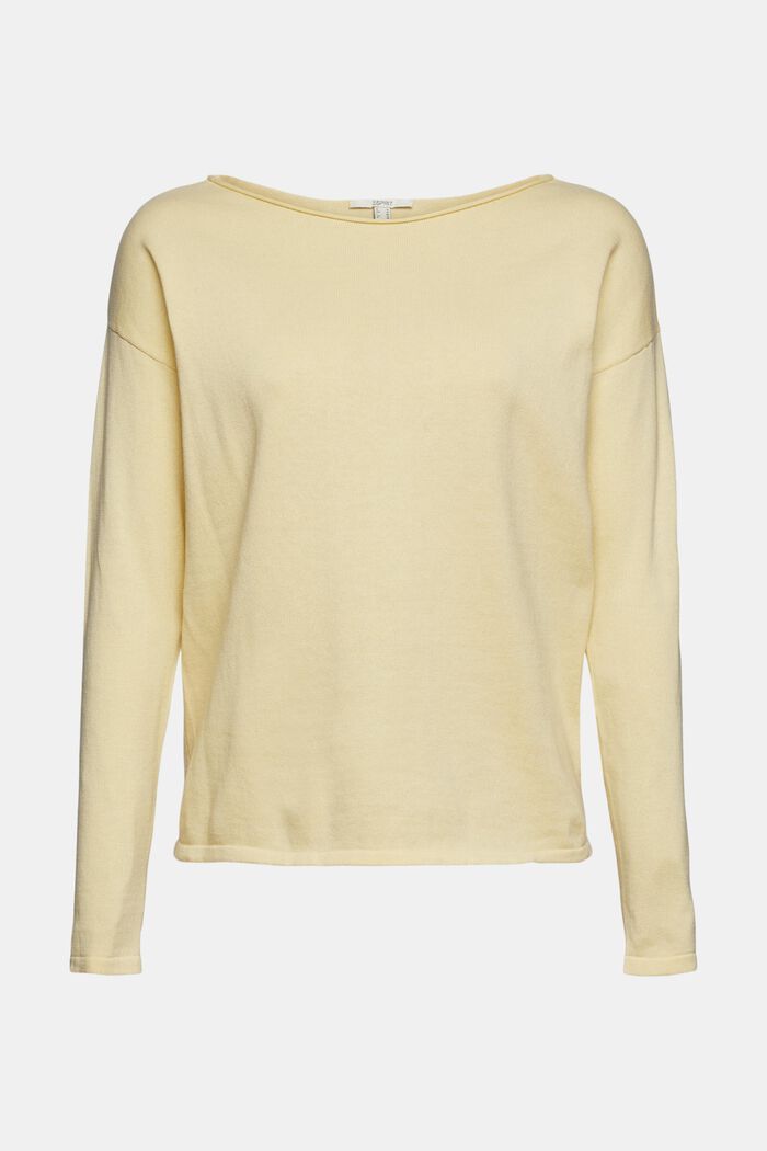 Fine knit jumper with a rolled hem, PASTEL YELLOW, detail image number 6
