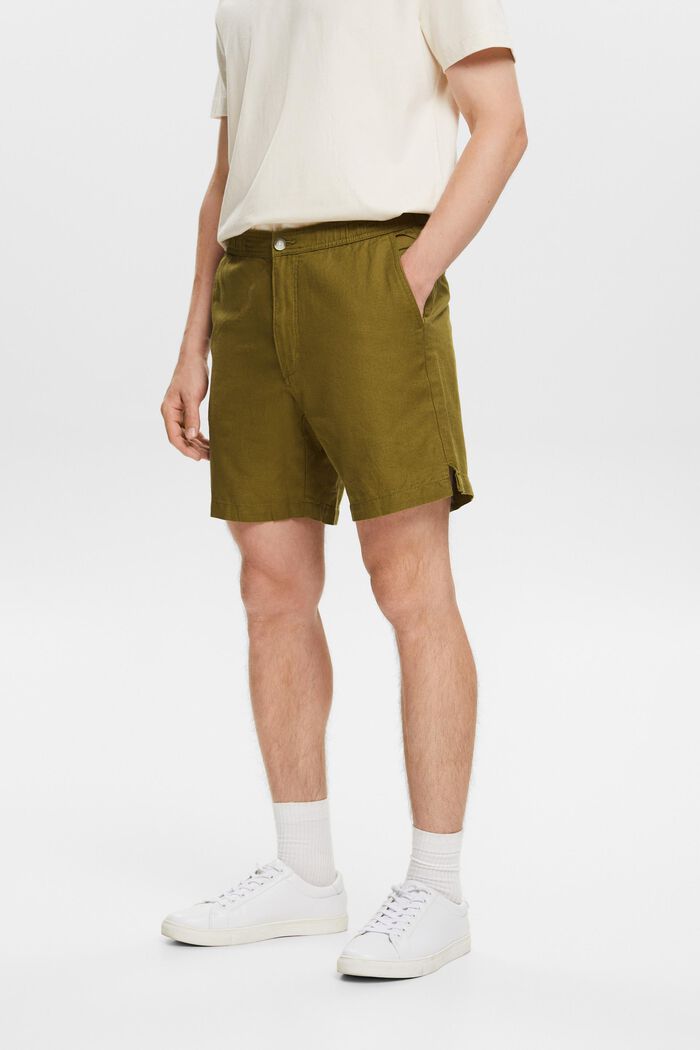 Cotton-Linen Bermuda Shorts, OLIVE, detail image number 0