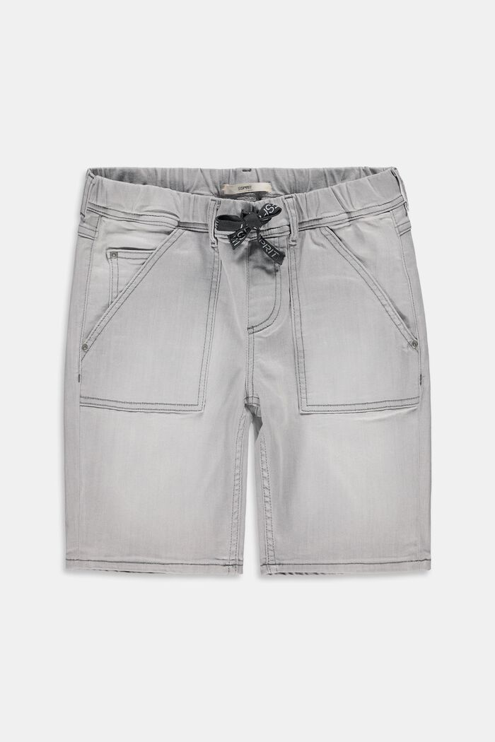 Denim shorts with a stretchy drawstring waistband, GREY LIGHT WASHED, detail image number 0