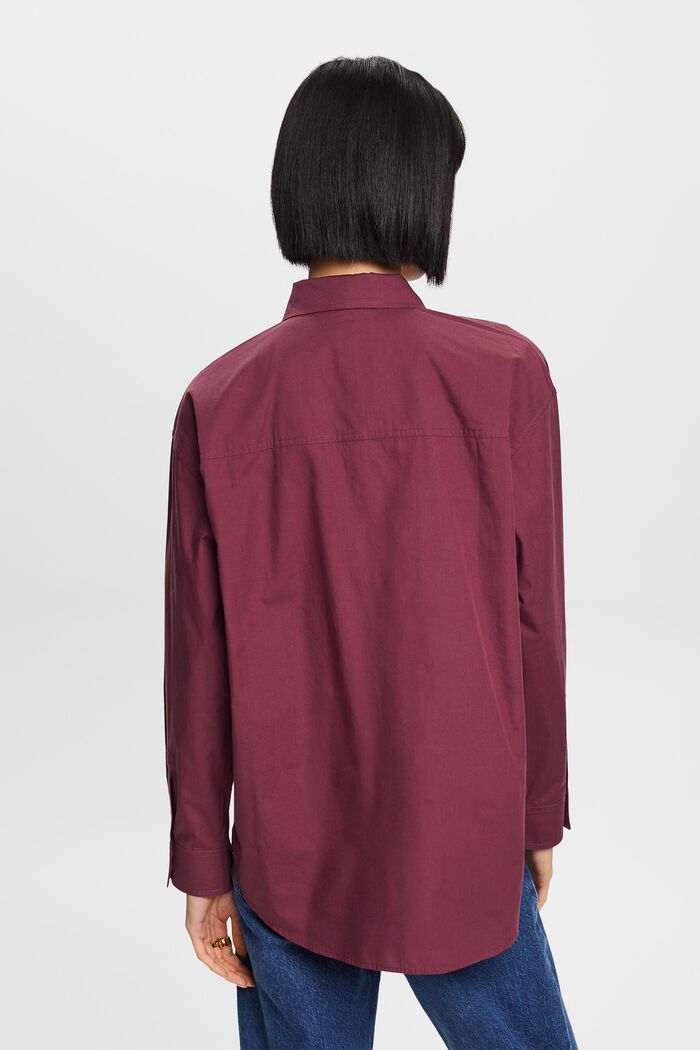 Poplin shirt blouse, 100% cotton, AUBERGINE, detail image number 4