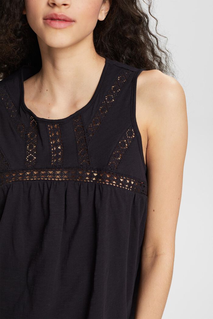 Top with broderie anglaise, BLACK, detail image number 2