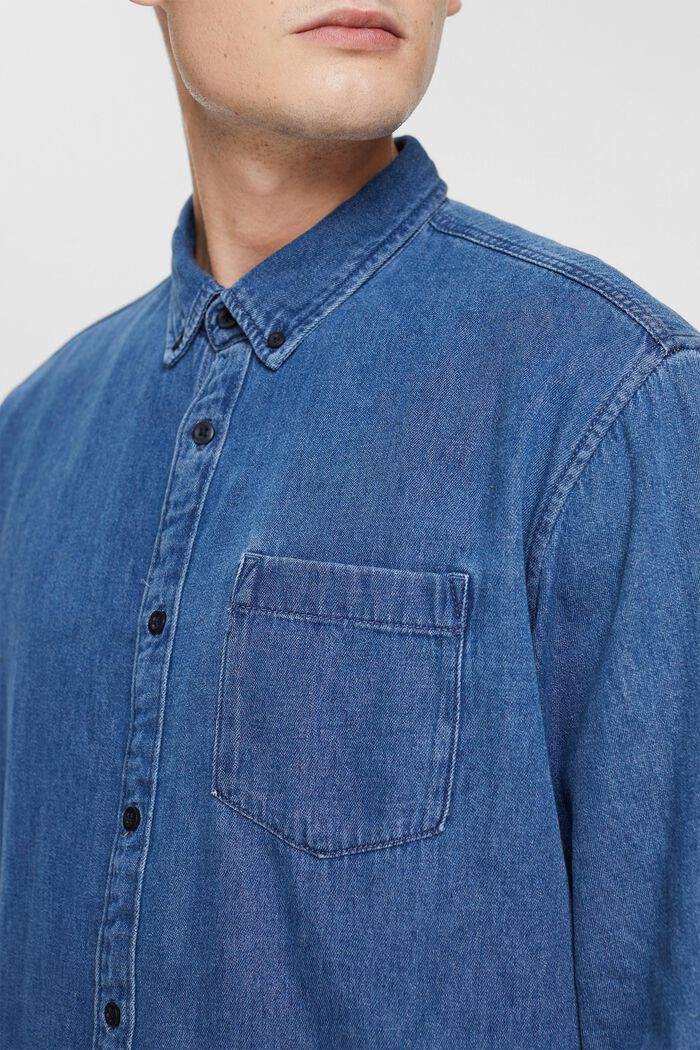 Patch Pocket Denim Shirt, BLUE MEDIUM WASHED, detail image number 0