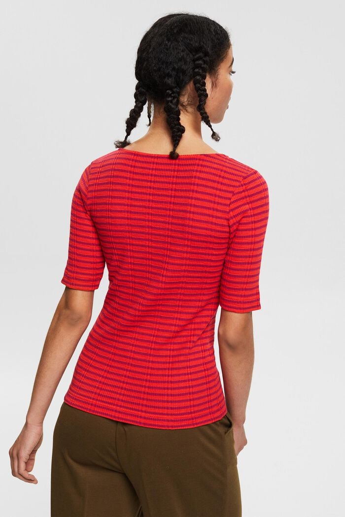 Rib knit top with stripes, blended cotton, ORANGE RED, detail image number 3