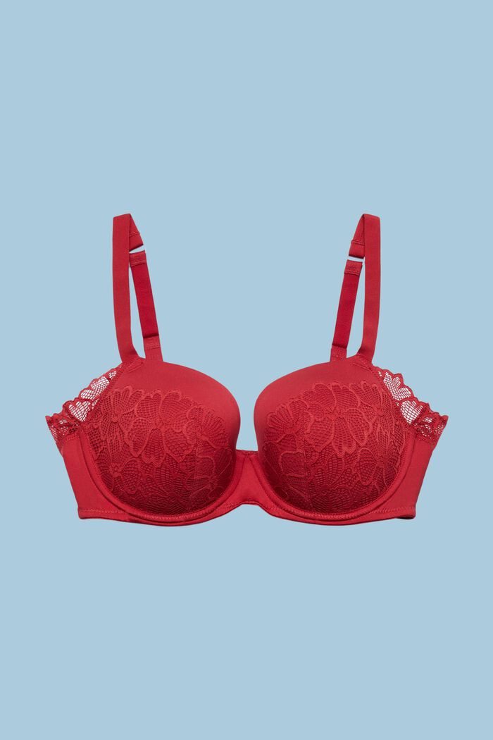 Padded Underwire Lace Bra, RED, detail image number 0