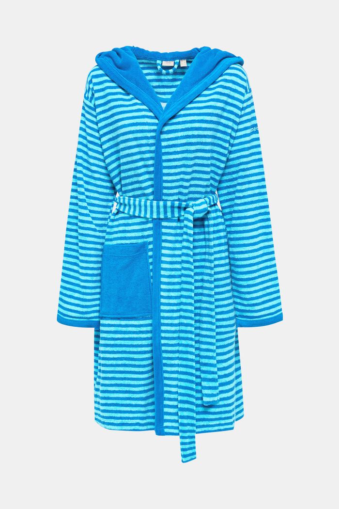 Terry cloth bathrobe with stripes, TURQUOISE, detail image number 0