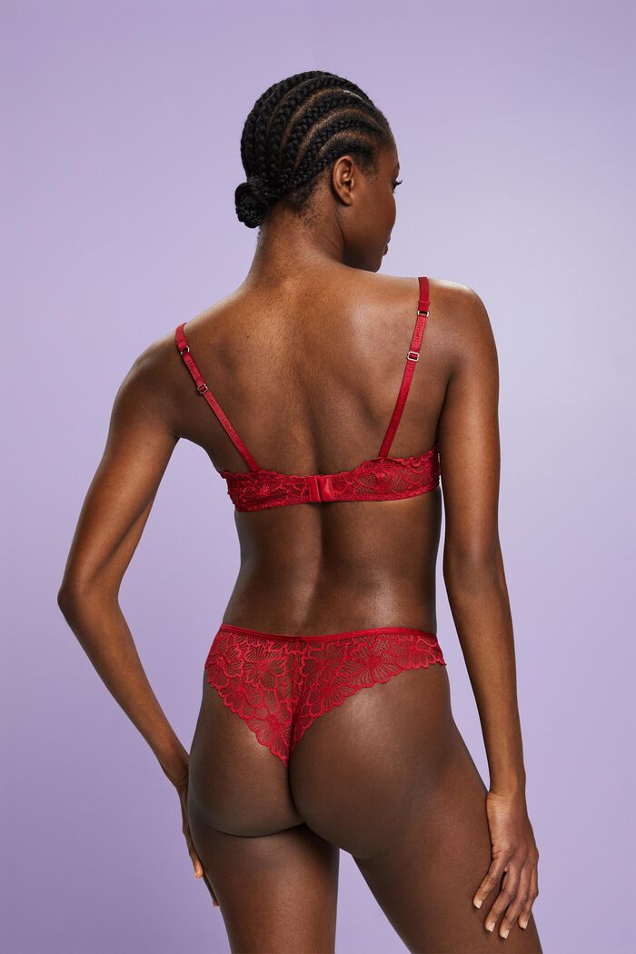 Flower Lace Brazilian Briefs, RED, detail image number 1