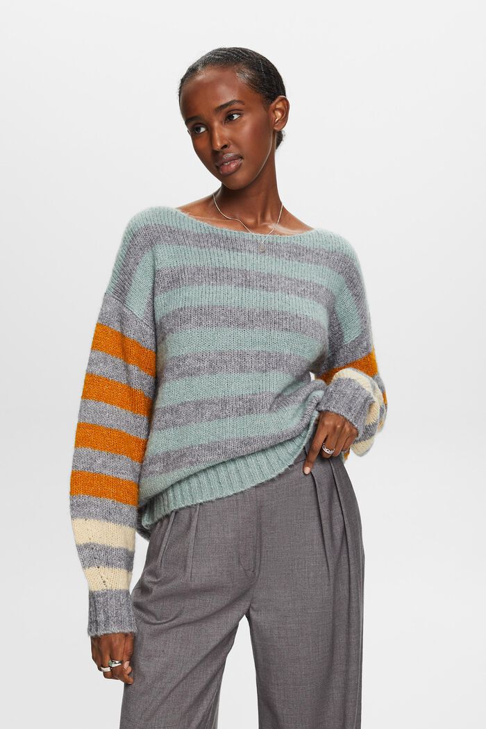 Wool-Mohair Blend Striped Sweater, MEDIUM GREY, detail image number 0