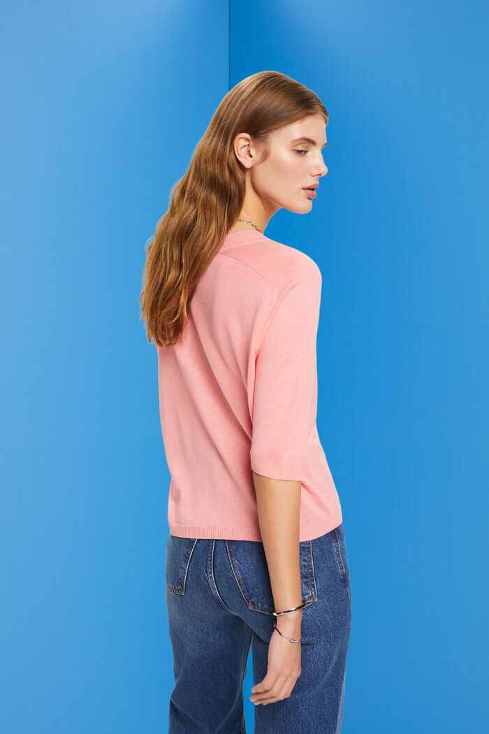 Cropped sleeve sweater with linen, PINK, detail image number 3